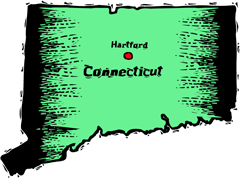 Connecticut woodcut map showing location of Hartford